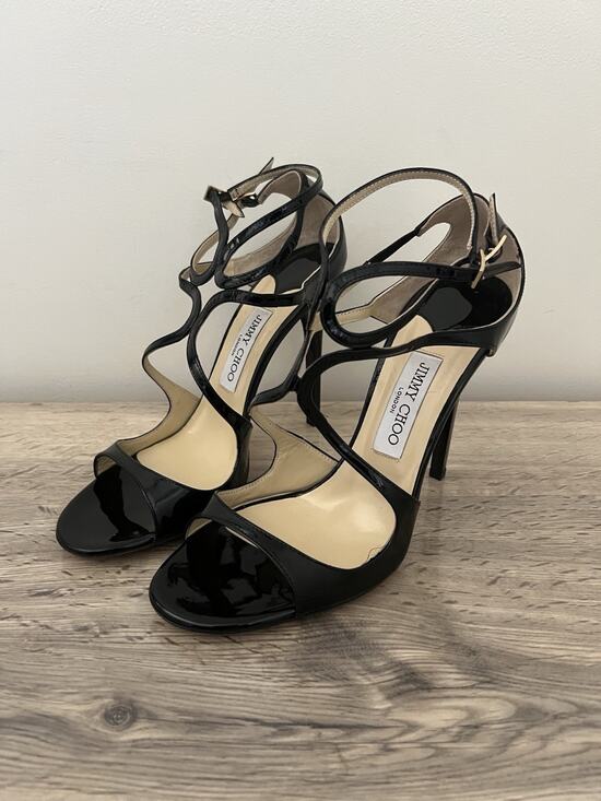 Jimmy Choo Shoes - Jimmy Choo Lance Black Patent Leather 115 Sz 40.5 Strappy Sandal Heels